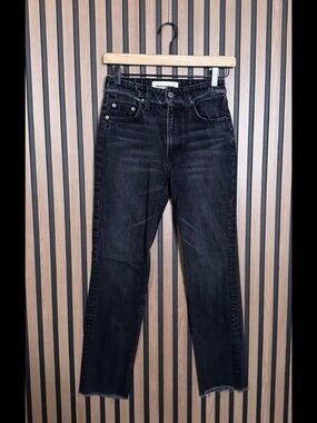 Reformation Jeans 23 Womens Black Slim Cigarette Dark Charcoal Wash Frayed Denim